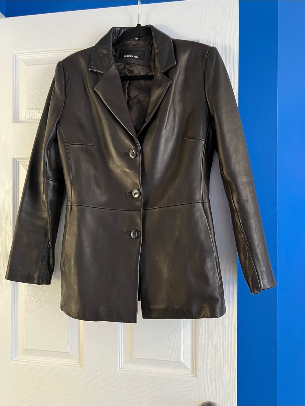 Jones New York Dark Brown Leather Tailored Blazer